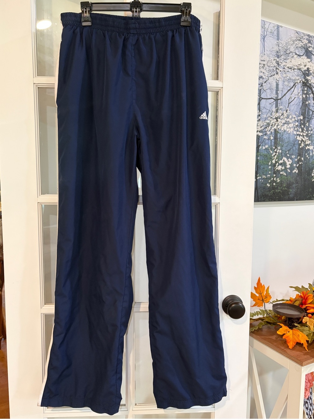 Adidas Navy Blue Nylon Track Pants Y2K Windbreaker Side Stripe Sporty XL